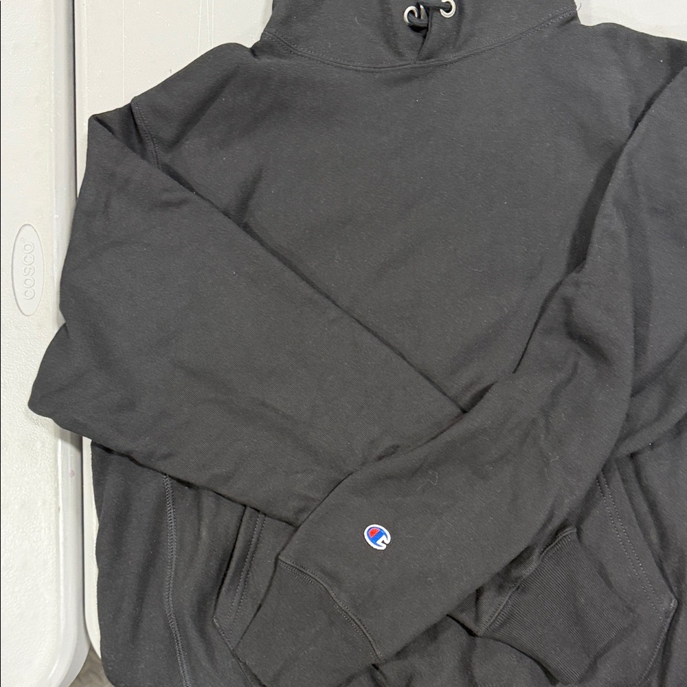 Champion Black Crewneck Sweatshirt with Small Sleeve Logo